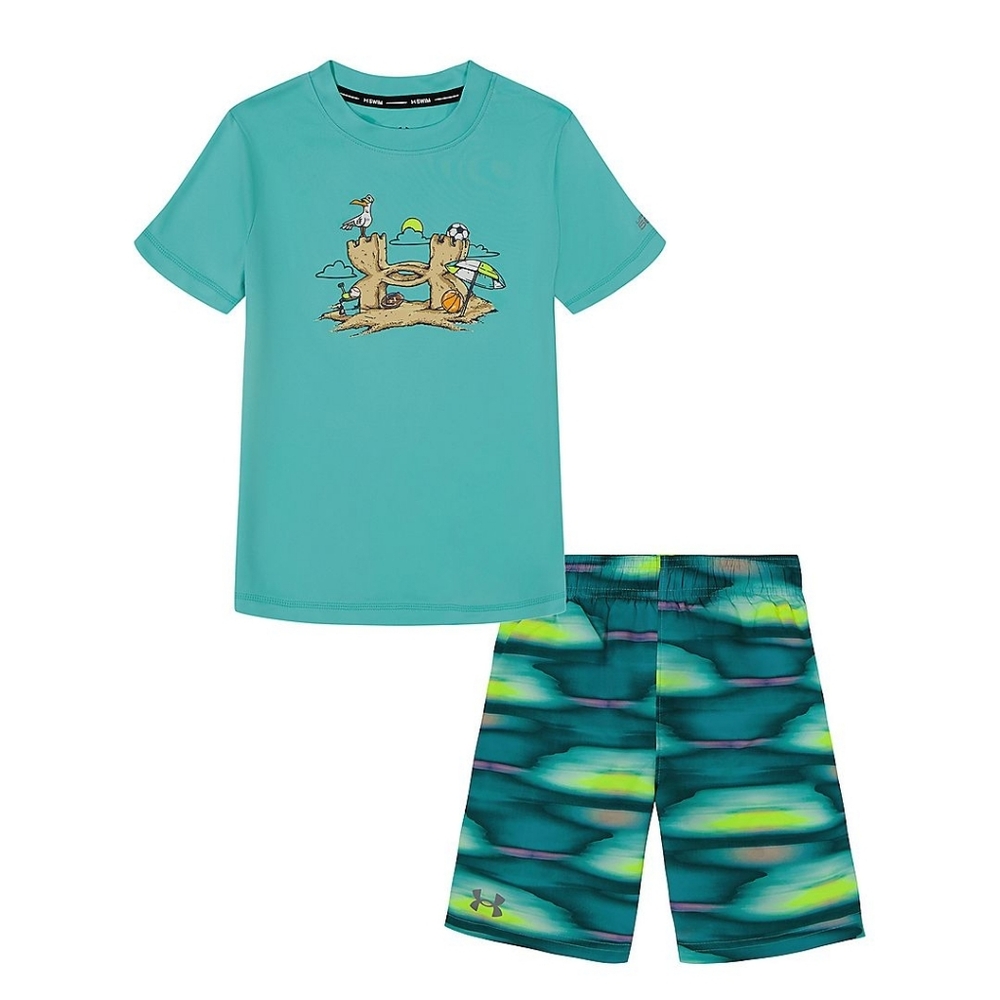🆕️ Under Armour Swim Shirt & Trunks in Radial Turquoise